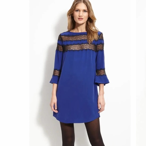 Rebecca Taylor Dresses & Skirts - Rebecca Taylor 100% Silk Lace Blue Flutter Dress Size 2